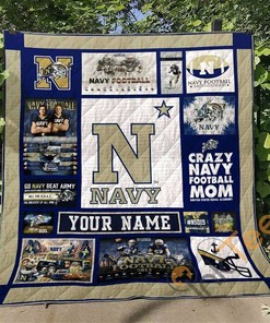 Navy Football Quilt Blanket Bedding Set