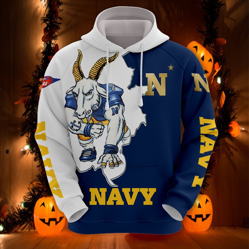 Navy Midshipmen Hoodie 3D Zip Hoodie Mascot Long Sleeve Gift for Fan