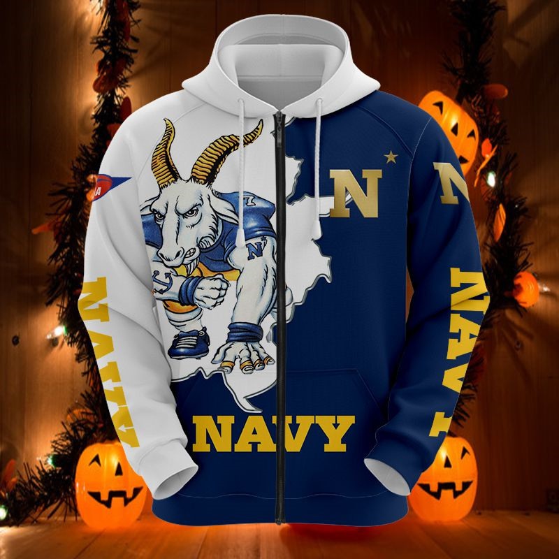 Navy Midshipmen Hoodie 3D Zip Hoodie Mascot Long Sleeve Gift for Fan - Image 3