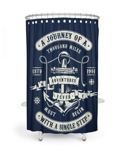 Navy Nautical Adventure Shower Curtain with Optional Bath Towels Bath Mat