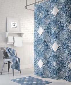 Navy White Shower Curtain, Blue Bathroom Decor