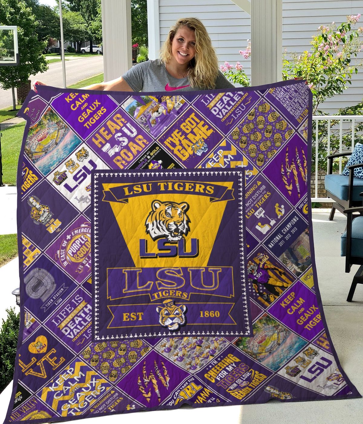 Ncaa Big Lsu Tigers Quilt Blanket Bedding Set for Home Décor