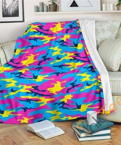 Neon Camouflage Sherpa Fleece Blanket Gifts for Family, for Couple