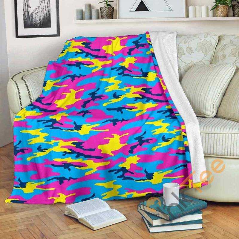 Neon Camouflage Sherpa Fleece Blanket Gifts for Family, for Couple