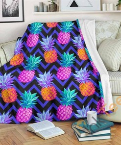 Neon Edm Zig Zag Pineapple Pattern Sherpa Fleece Blanket Gifts for Family, for Couple