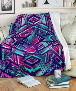 Neon Ethnic Aztec Trippy Sherpa Fleece Blanket Gifts for Family, for Couple