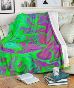 Neon Green Pink Psychedelic Trippy Sherpa Fleece Blanket Gifts for Family, for Couple