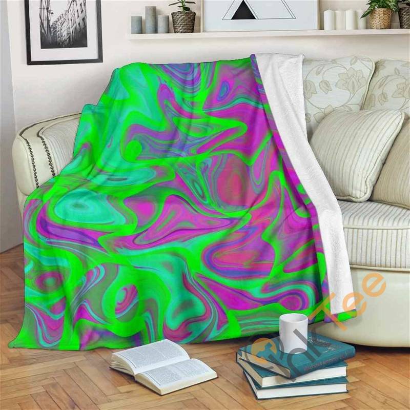 Neon Green Pink Psychedelic Trippy Sherpa Fleece Blanket Gifts for Family, for Couple