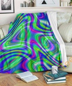 Neon Green Psychedelic Trippy Sherpa Fleece Blanket Gifts for Family, for Couple