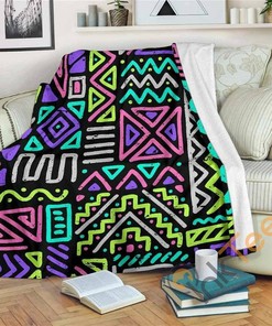 Neon Native Aztec Pattern Sherpa Fleece Blanket Gifts for Family, for Couple