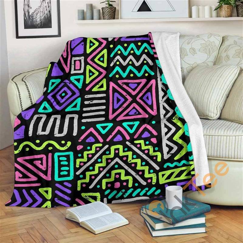 Neon Native Aztec Pattern Sherpa Fleece Blanket Gifts for Family, for Couple