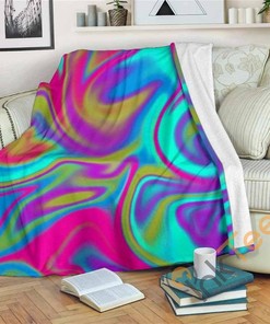 Neon Psychedelic Trippy Sherpa Fleece Blanket Gifts for Family, for Couple