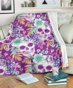 Neon Skull Floral Pattern Sherpa Fleece Blanket Gifts for Family, for Couple
