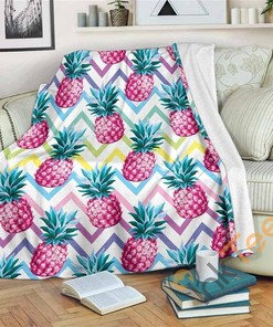 Neon Zig Zag Pineapple Pattern Sherpa Fleece Blanket Gifts for Family, for Couple