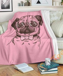 Nerd Pug Sherpa Fleece Blanket Gifts for Family, for Couple