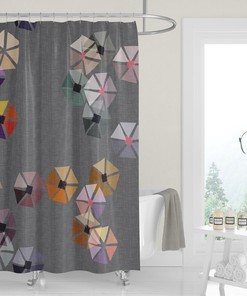 Neutral Gray Shower Curtain Geometric Minimalist Cutouts Linen Print