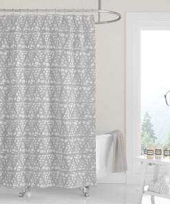 Neutral Silver Gray White Geometric Woodblock Triangles Shower Curtain