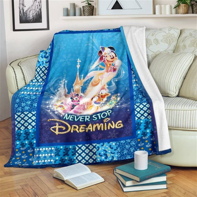 Never Stop Dreaming Mickey Sherpa Fleece Blanket Gifts for Family, for Couple