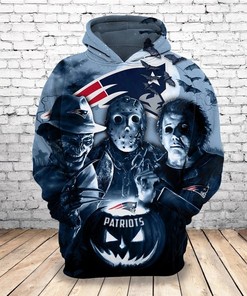 New England Patriots Hoodie 3D Horror Night Halloween Zip Hoodie Pullover Nfl