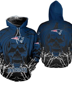 New England Patriots Hoodie Halloween Pumpkin Skull Print Zip Hoodie