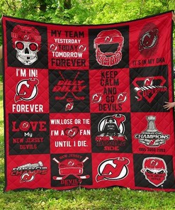 New Jersey Devils Fan Gift Quilt Blanket Bedding Set with 2 Pillowcases
