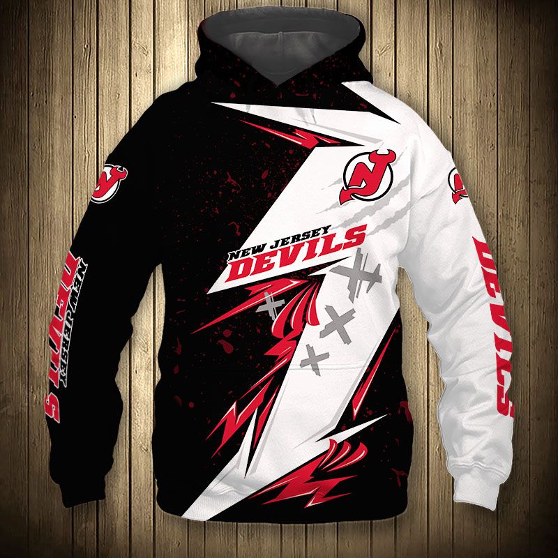New Jersey Devils Hoodie 3D Thunder Design Pullover Nhl