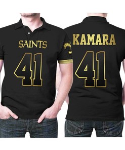 New Orleans Saints Alvin Kamara 41 Nfl American Football Team Black Golden Edition Vapor Jersey Style Gift For Saints Fans Polo Shirt