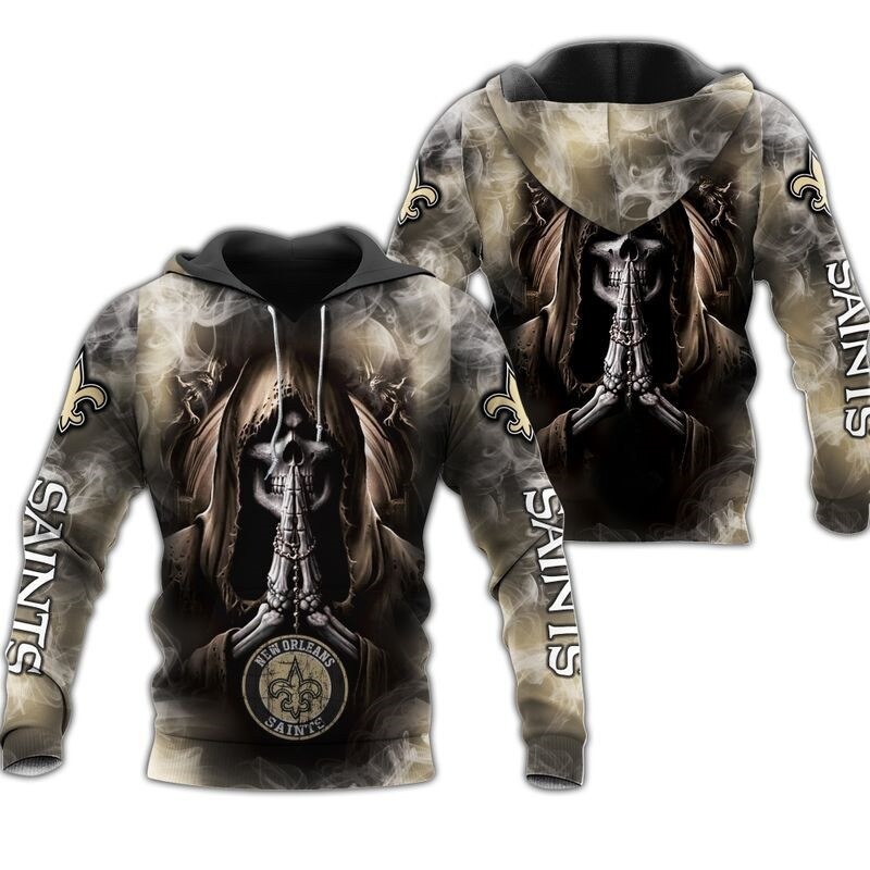New Orleans Saints Hoodie 3D Zip Hoodie Death Smoke Graphic Gifts for Fans