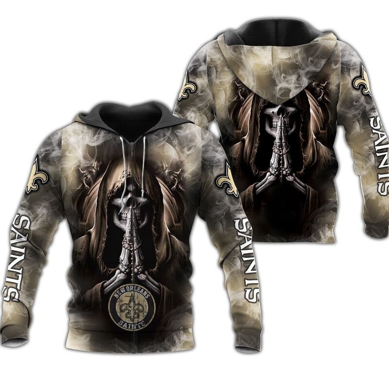 New Orleans Saints Hoodie 3D Zip Hoodie Death Smoke Graphic Gifts for Fans - Image 2