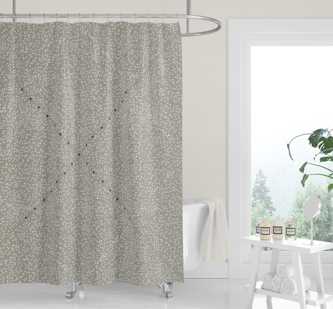 New Premium Fabric Shower Curtain Geometric Desert Crosses Sage Gray Mudcloth Linen Print Neutral Simple Clean Minimalist .