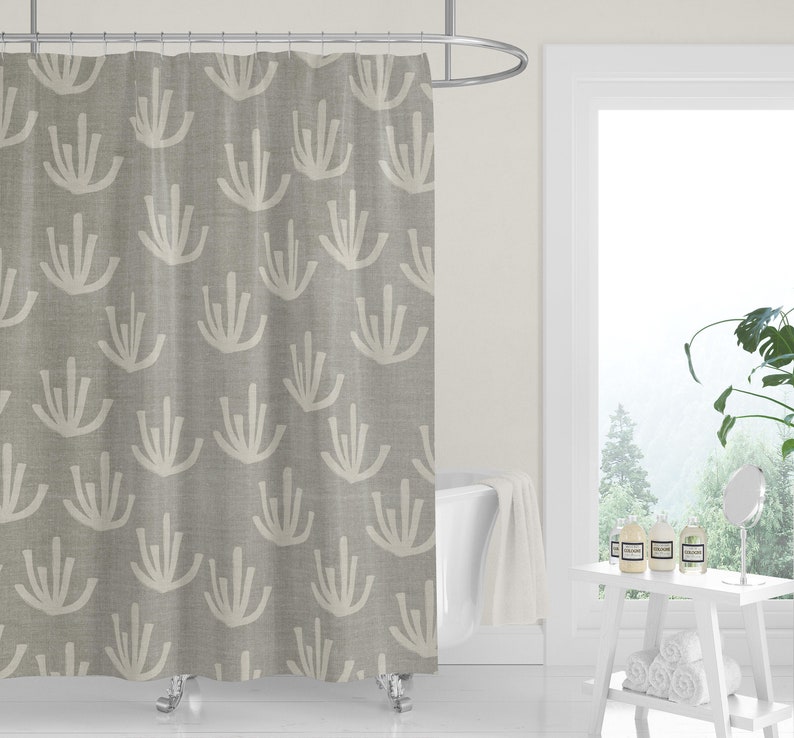 New Premium Fabric Shower Curtain Geometric Desert Crosses Sage Gray Mudcloth Linen Print Neutral Simple Clean Minimalist . - Image 3