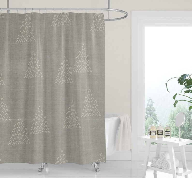 New Premium Fabric Shower Curtain Geometric Desert Crosses Sage Gray Mudcloth Linen Print Neutral Simple Clean Minimalist . - Image 4