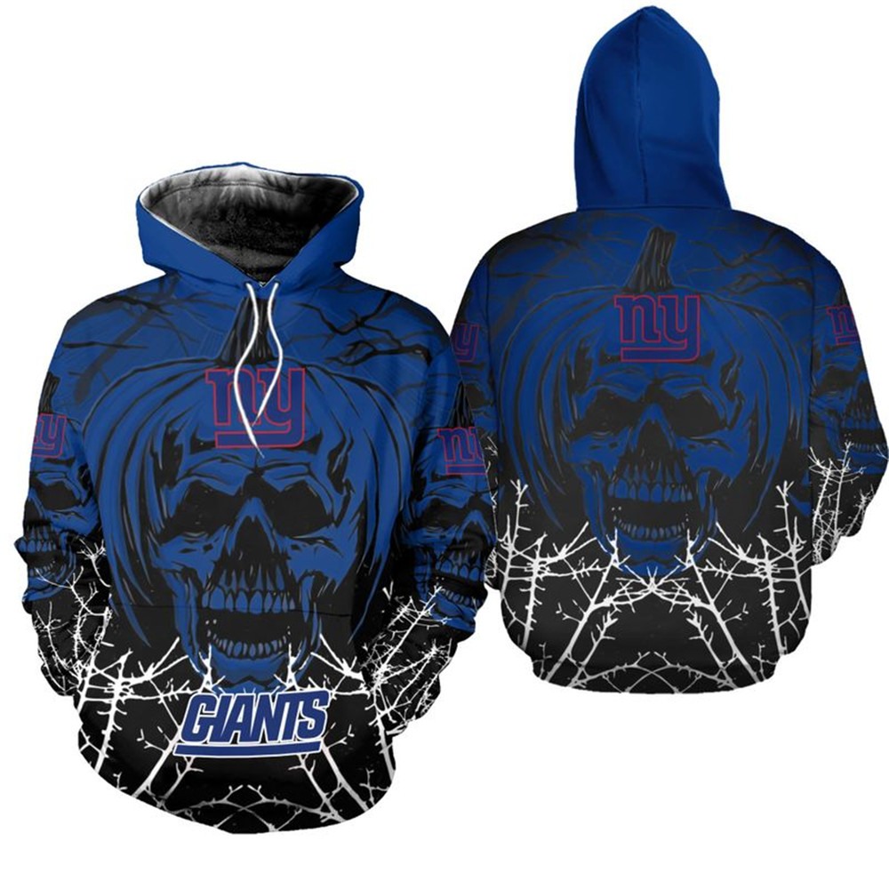 New York Giants Hoodie Halloween Pumpkin Skull Print Zip Hoodie