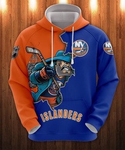 New York Islanders Hoodie 3D Zip Hoodie 3D Cartoon Graphic Zip Hoodie for Fan
