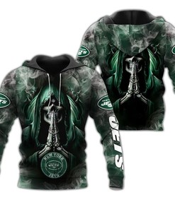New York Jets Hoodie 3D Zip Hoodie Death Smoke Graphic Gifts for Fans