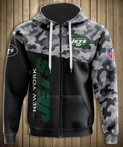 New York Jets Military Hoodie 3D Zip Hoodie 3D Zip Hoodie Long Sleeve New Season