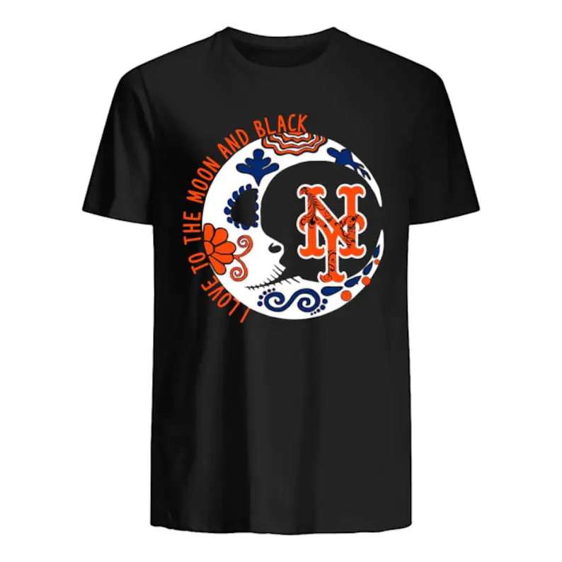 New York Mets I Love To The Moon And Black T-Shirt