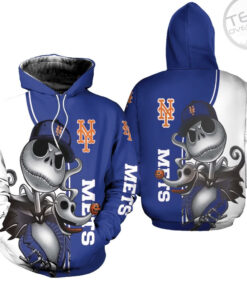 New York Mets Jack Skellington And Zero 3D Hoodie