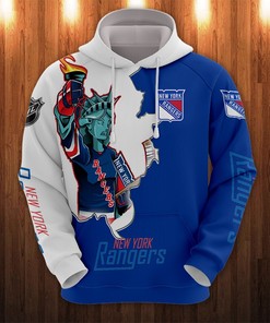 New York Rangers Hoodie 3D Zip Hoodie 3D Cartoon Graphic Zip Hoodie for Fan