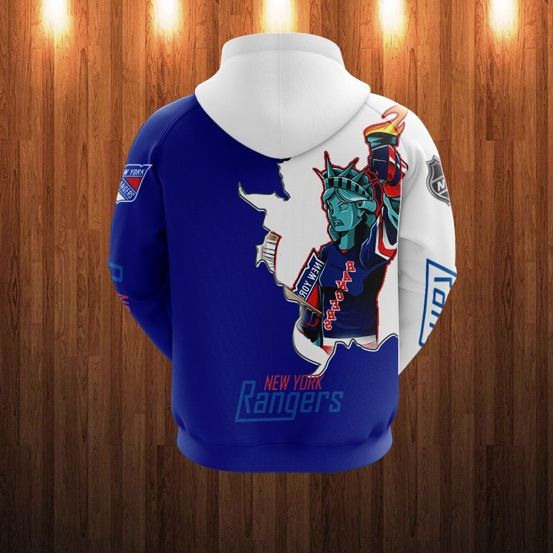 New York Rangers Hoodie 3D Zip Hoodie 3D Cartoon Graphic Zip Hoodie for Fan - Image 2