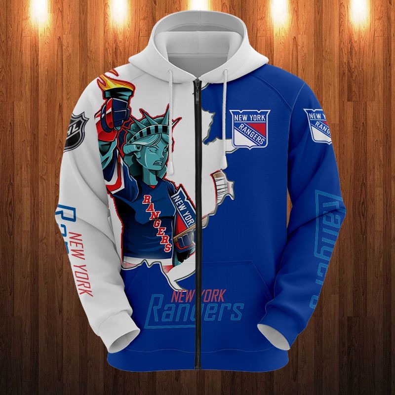 New York Rangers Hoodie 3D Zip Hoodie 3D Cartoon Graphic Zip Hoodie for Fan - Image 3