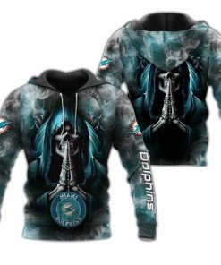 Nfl Miami Dolphins Hoodie Skull 3D Background Smoke