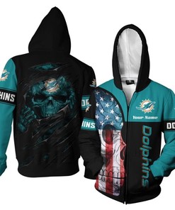 Nfl Miami Dolphins Hoodie Skull 3D Print Custom Design Personalized