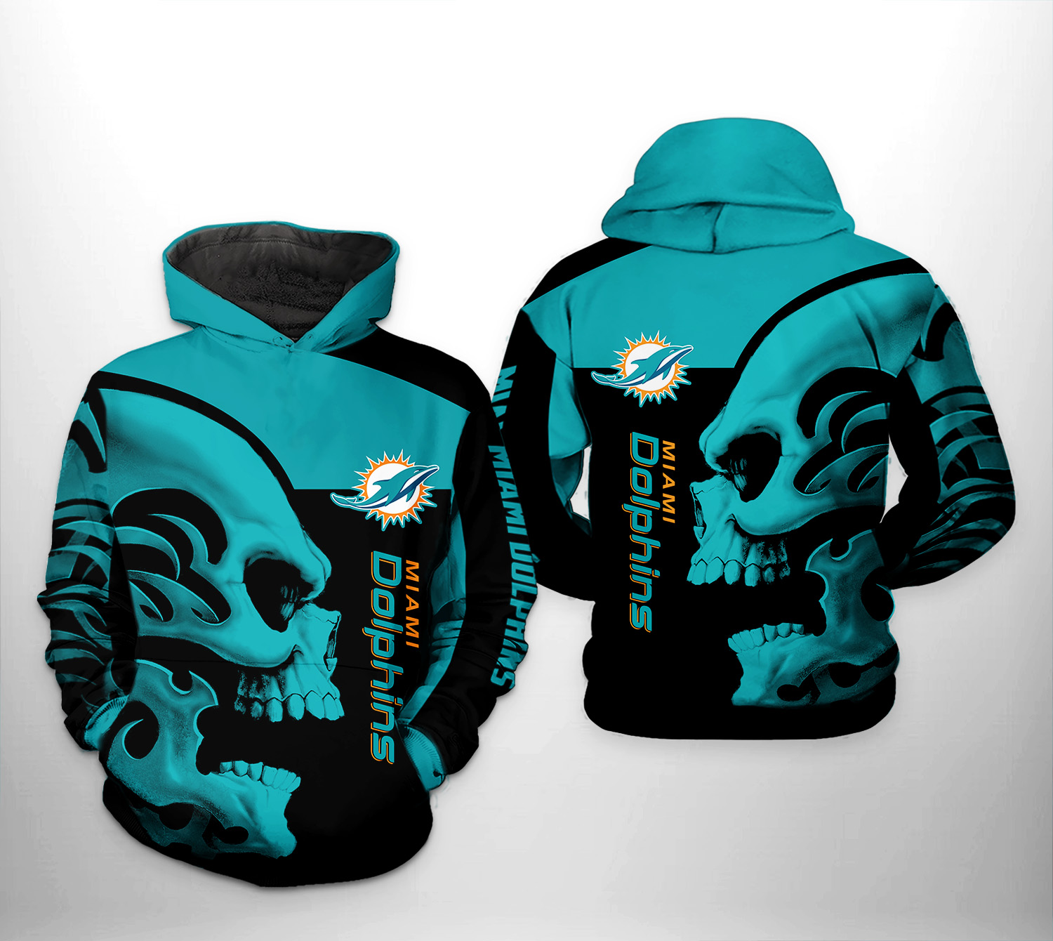 Nfl Miami Dolphins Hoodie Skull 3D Printed