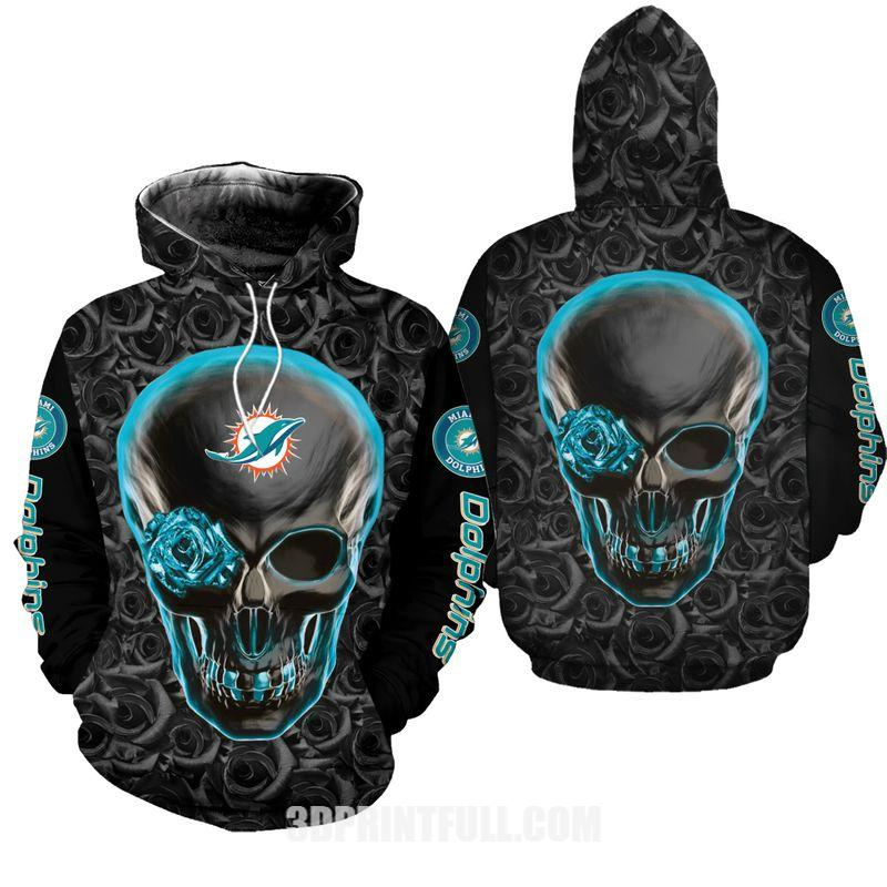 Nfl Miami Dolphins Hoodie Skull All Over Print 3D