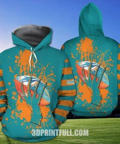 Nfl Miami Dolphins Hoodie Skull Hand Logo Ball All Over Print Grunge