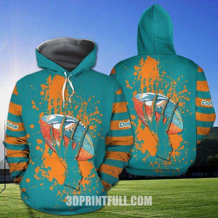 Nfl Miami Dolphins Hoodie Skull Hand Logo Ball All Over Print Grunge
