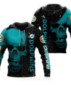 Nfl Miami Dolphins Hoodie Skull Skeleton Custom Name 3D All Over Print