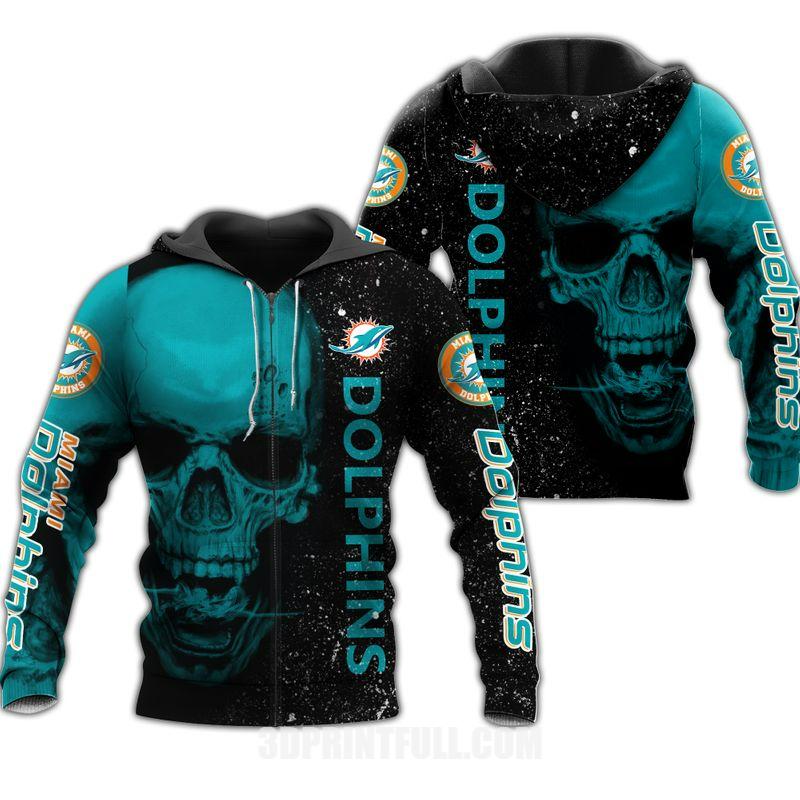 Nfl Miami Dolphins Hoodie Skull Skeleton Custom Name 3D All Over Print