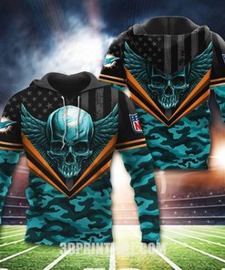 Nfl Miami Dolphins Hoodie Skull Wings 3D Printed